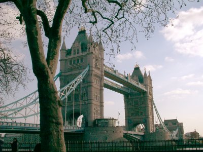 Tower Bridge over the Thames River.