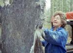 My wife removing the hair from the hide