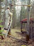 Rigging up the frame for strectching the hide