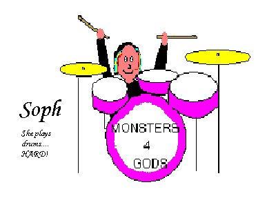 6 year old jacky C has sent in this lovely picture of drum demon sophie, just look at the use of colour and shade, all within the lines too!