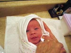 Pic, Peyten getting dry from her first bath