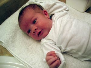 Pic, Peyten getting ready for bath