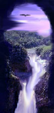 waterfall and eagle
