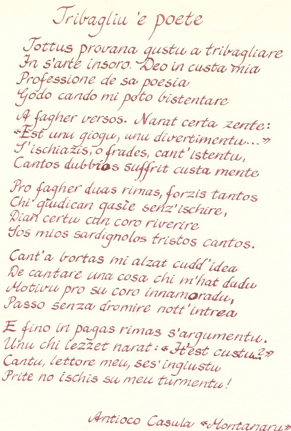 tribagliu 'e poete, poesia de montanaru