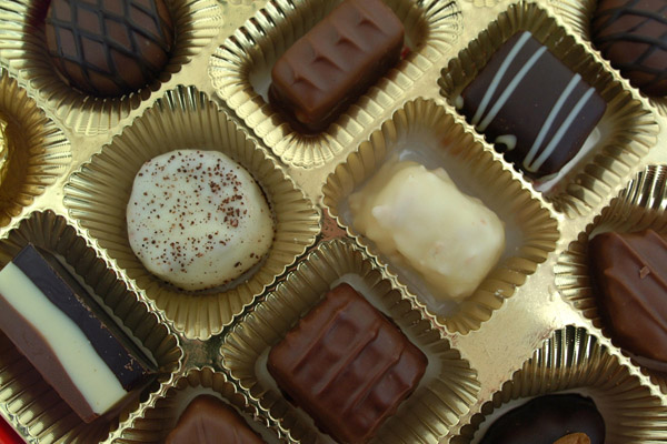chocolate pieces in box