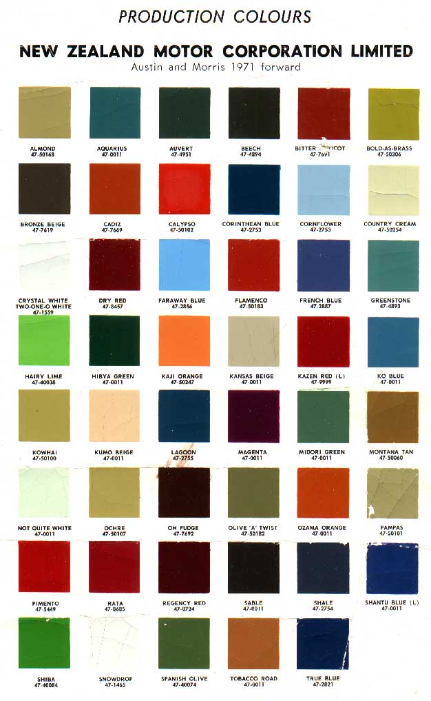 Morris Minor Colours Chart