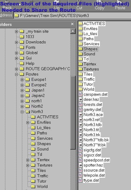 Screen Shot of the Required Files (Highlighted)
 Needed to Share the Route