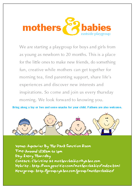 Mothers & Babies Playgroup at Aquarius By The Park Every Thursday 10am