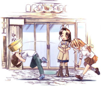 naru and keitarou and some girl with long hair