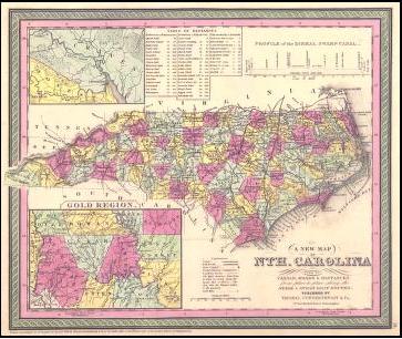 Thomas, Cowperthwait & Co., Philadelphia, PA, "A New Map of North Carolina with its Canals, Roads, and Distances" 1850 Alabama Department of Archives and History 