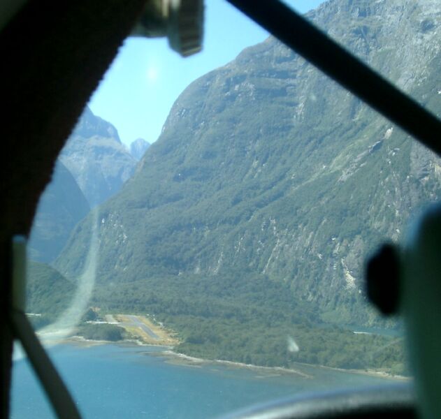 Looking over Holly's shoulder as she approaches Milford Sound from the west...