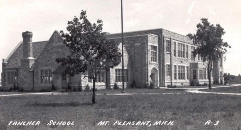 Built in 1934, Fancher replaced the Maple 
 St. School. Located on South Kinney @ High St.
The school was touted as one of the most beautiful schools in the state.