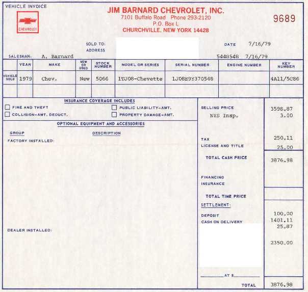 '79 Chevette Scooter Invoice