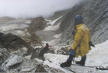 The climb down through the icefall