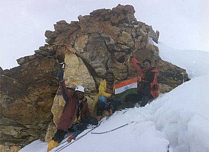 On the summit of Manda 2 (6568 m)  Arnab, Thapa and Viji (from left to right)