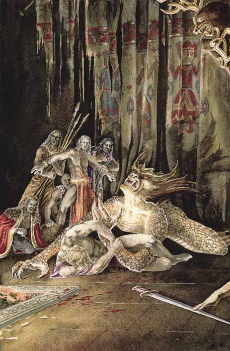 Beowulf graples with Grendel