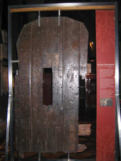 During a prominent fued of families, a man ran to the church and slammed the door. The pursuer stuck his hand in for a truce.