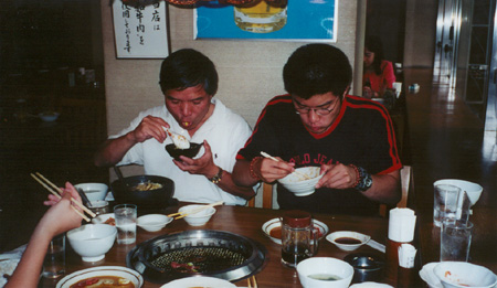 Just chilling, having a bowl of rice with my pops in Japan.