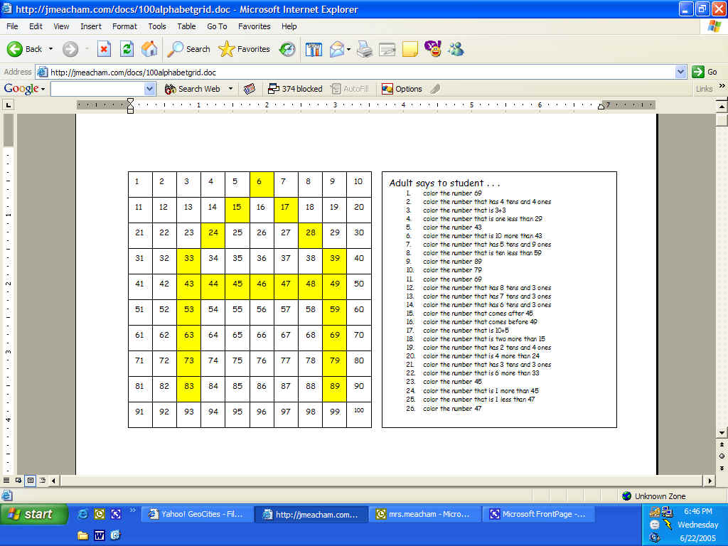 Marcy Cook 100 Chart