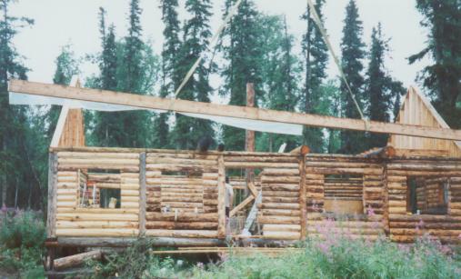set the roof beam with a crane