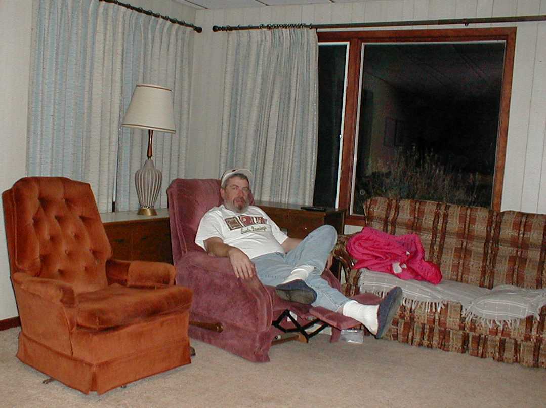 Dan in his usual spot while everyone else was preparing dinner or cleaning up after dinner....