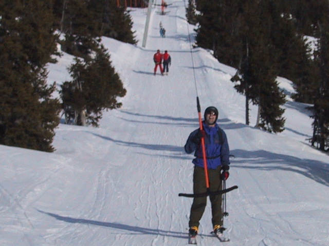 John skied backwards every chance he got.