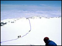Crossing the crater to the true summit side
