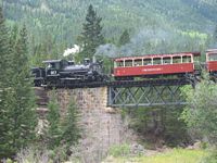 The train crossing over one of the bridges on the loop route.