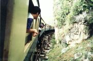 The famous Death Railway... notice the primitive wooden blocks underneath the train