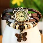 Description: Vintage Style Watch with Butterfly Pendant and Knitting Leather Watch Band