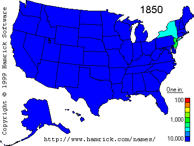 click on the map to go to Hamrick Software's site to find your surname distribution map!