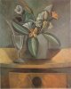 Vase de fleurs, verre de vin, et cuill�re. La Rue-des-Bois. August/1908. 81 x 65 cm. Oil on canvas. Hermitage Museum, St. Petersburg