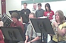 Percussion and Trumpets during band class...