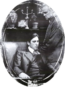 Al Pacino as Michael and Marlon Brando as Vito Corleone