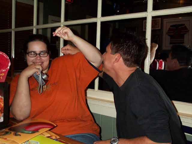 Michelle fights off the oncoming Chipmunk Cheek Pinch Attack!