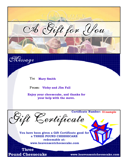  gift certificate sample