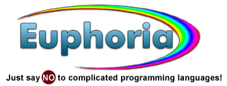 This page provides the latest info on Euphoria - a programming language that's powerful, easy to learn, and a lot more fun than other languages. 