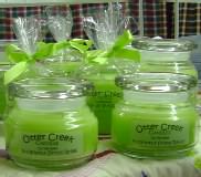 Lovely green jar candles with green ribbons