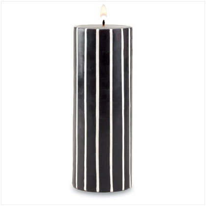 Black & White Striped Pillar Candle - 8" high