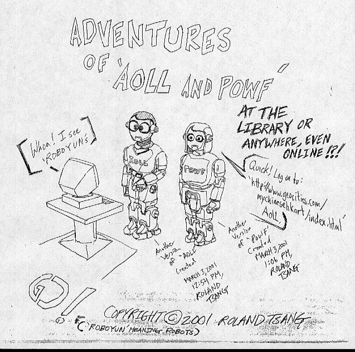 This is a recent promotional flyer promoting my web site, there were two flyers, this is the second of characters 'Aoll' and 'Powf' that I created. Feel free to print and pass it out.3/8/01