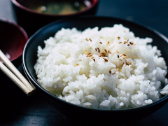 Bowl of rice with sesame seeds.