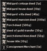 Items sold at 'deed' merchant in the Central Marketplace.