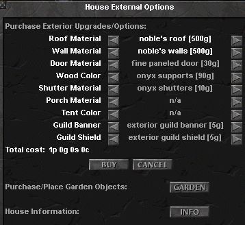 House External Options window.