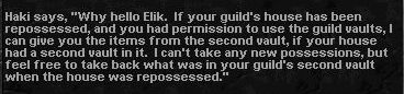House Banker Message Referring to Guild Vaults.