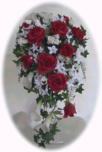 Roses, Calla Lilies, Crocosmia, Stephanotis, Rosebuds, and Ivy