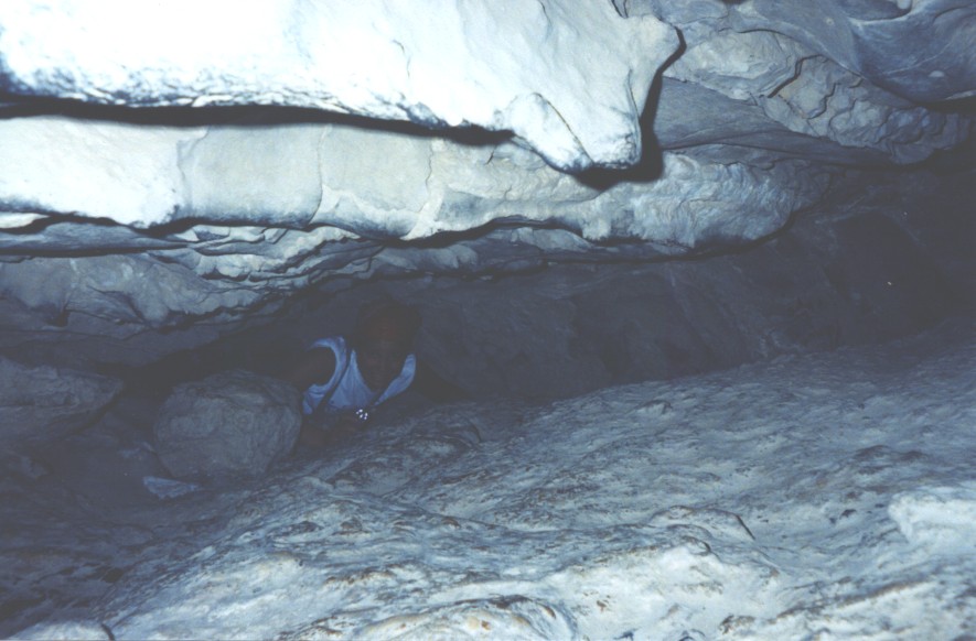 Becca inchworming along right inside the entrance
