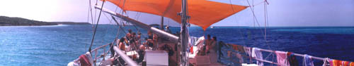 Panaorama of the yaht made of 4 pictures.