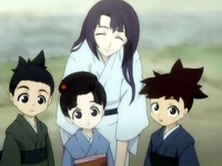 Okita playing with kids from around the Shinsengumi headquarters.