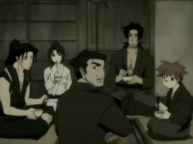 pre-Shinsengumi: the group in Edo. From left: Hijikata Toshizou, Okita Souji, Kondo Isami, Harada Sanosuke and Nagakura Shinpachi.