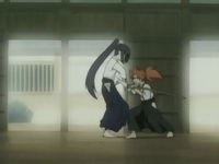 Okita Souji (left) and Tetsu (right) at practice.